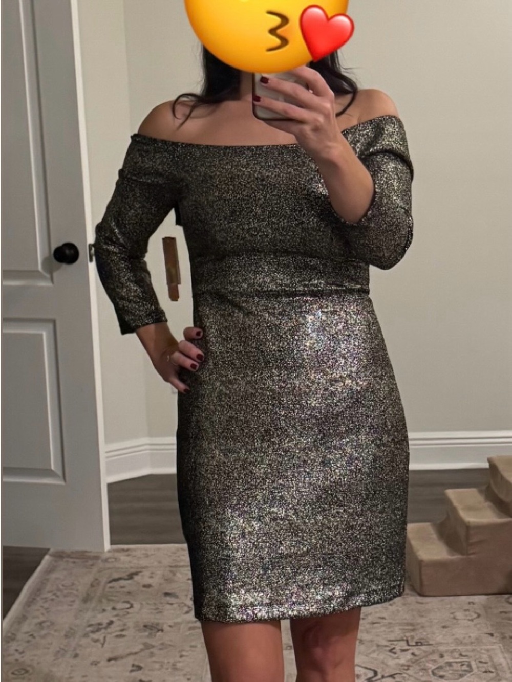 Gianni Bini GB Black Gold Speckled Off-the-Shoulder Cocktail Party Dress